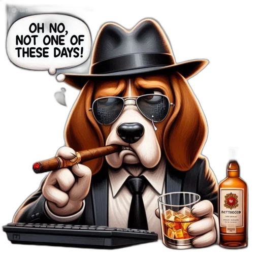 cartoon, pixel art, dressed, beagle, wearing, suit, hat, holding transparent PNG cut-out