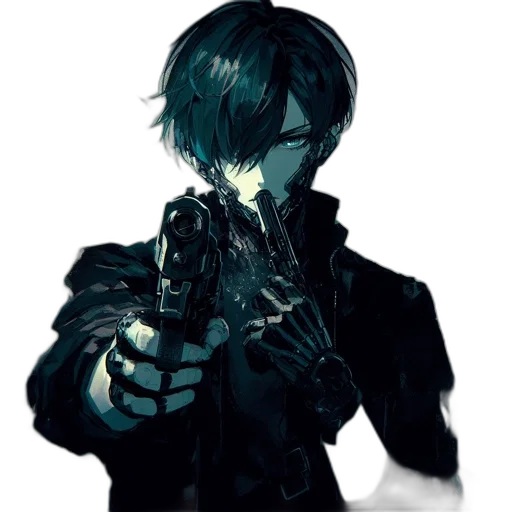 weapon, mask, jacket, staff, concept art, pixel art, cyberpunk, comic book art transparent PNG cut-out
