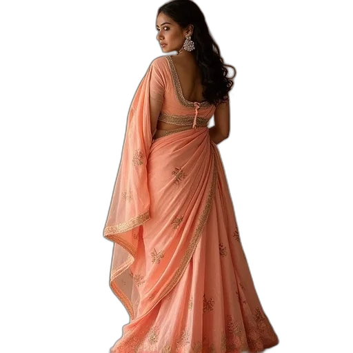 dress, golden, earth tones, peach, embroidered, bollywood, sari transparent PNG cut-out