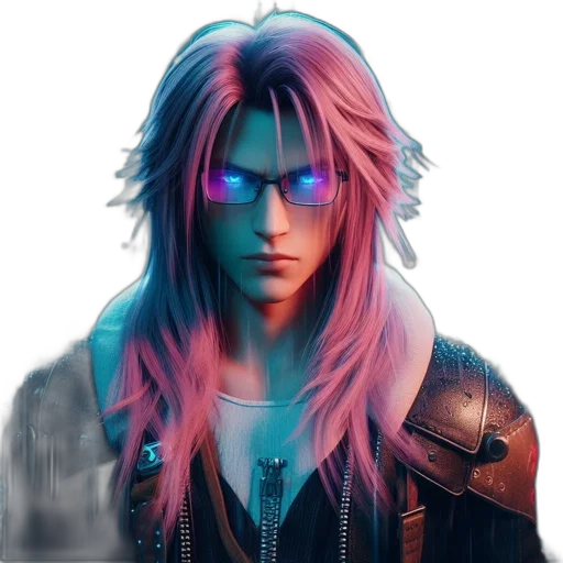 jacket, hair, face, cyberpunk, concept art, vaporwave, fantasy art, neon lights transparent PNG cut-out