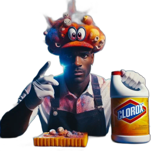 weapon, food, crown, jacket, concept art, man, wearing, hat transparent PNG cut-out