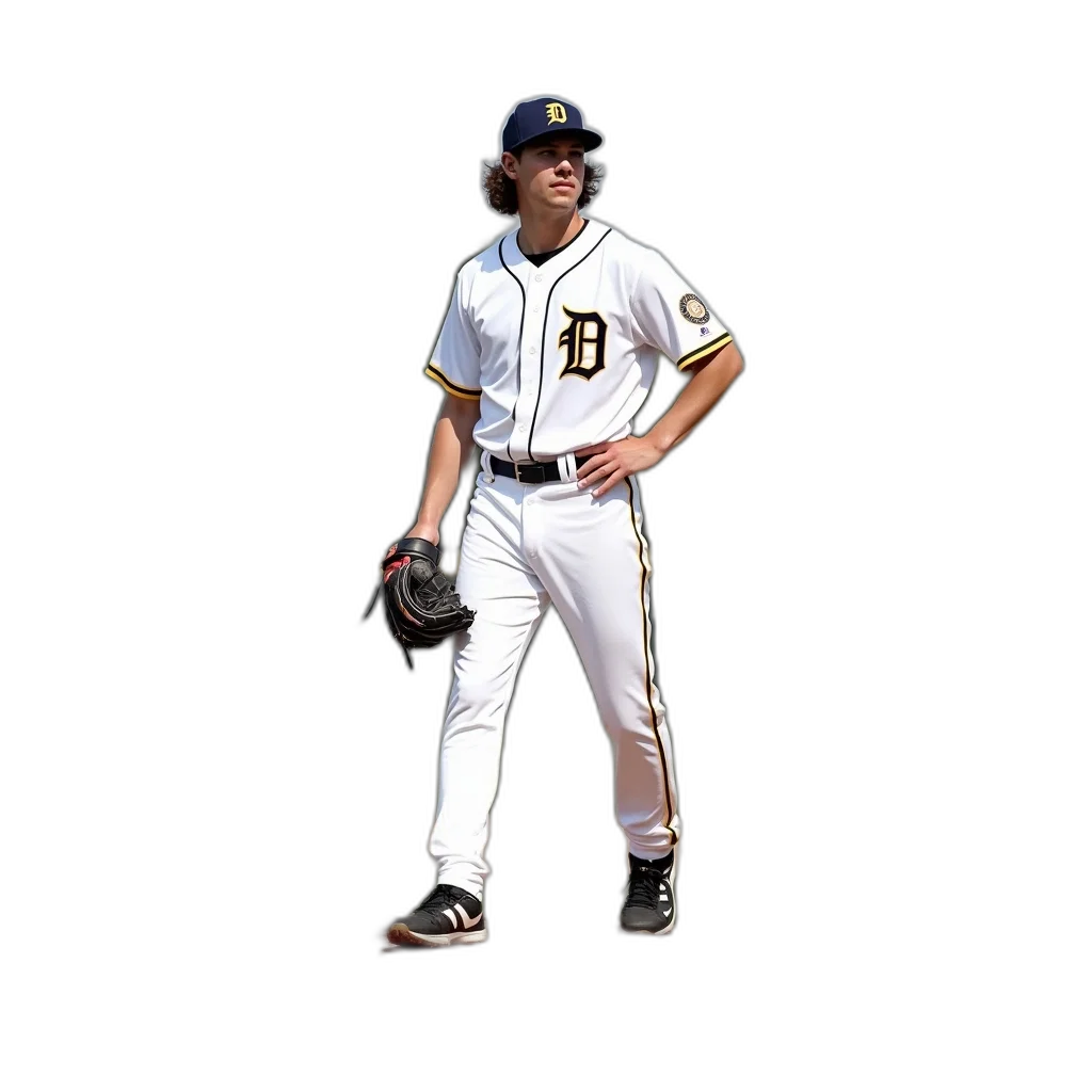 baseball, player, white, uniform, letter, chest, standing, field transparent PNG cut-out