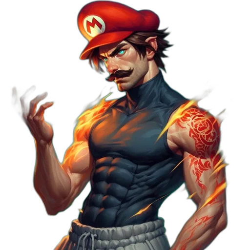 hat, concept art, pixel art, fantasy art, comic book art, red, muscular, man transparent PNG cut-out
