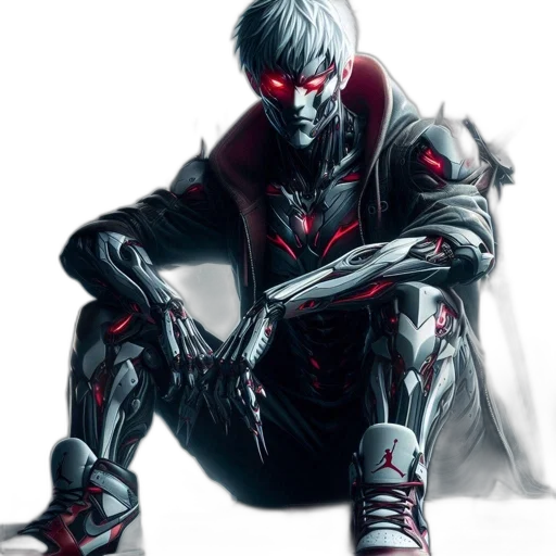 robot, mask, concept art, cyberpunk, comic book art, anime, red, dark transparent PNG cut-out