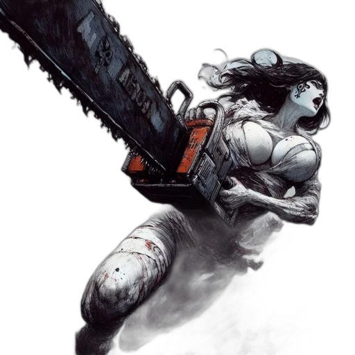 weapon, sword, robot, comic book art, concept art, fantasy art, cyberpunk, woman transparent PNG cut-out