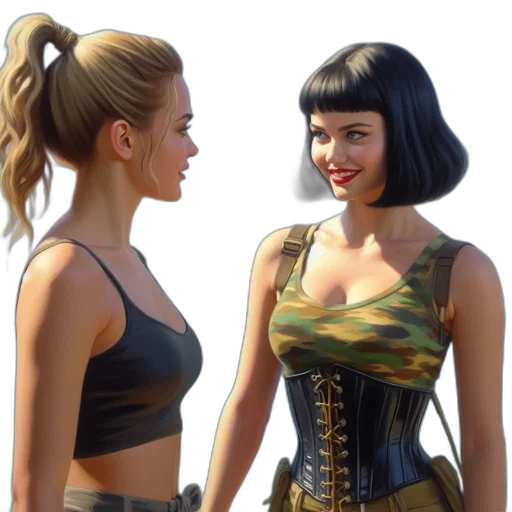 concept art, comic book art, 3d render, fantasy art, city street, outer space, two, women transparent PNG cut-out