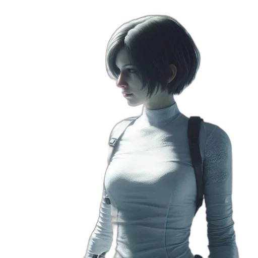 robot, jacket, dress, concept art, cyberpunk, 3d render, pixel art, monochrome transparent PNG cut-out