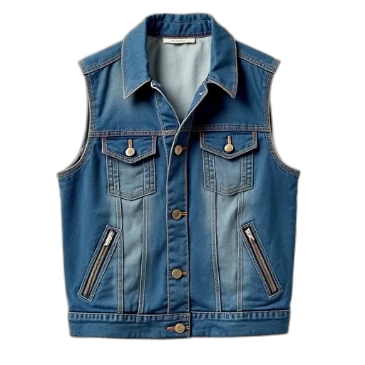 jacket, blue, denim, vest, buttoned, front, two, pockets transparent PNG cut-out