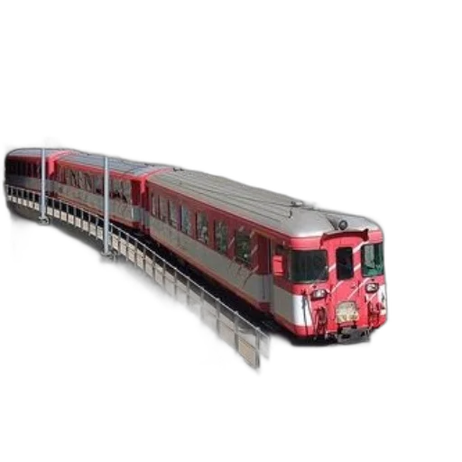 3d render, photorealistic, red, train, white, accents, travels, through transparent PNG cut-out