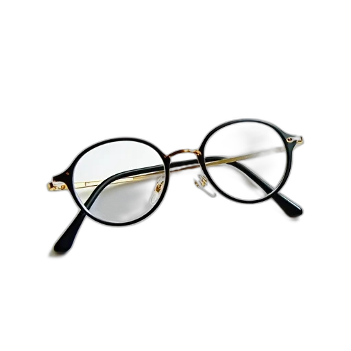 3d render, pair, round-framed, glasses, black, frame, gold, accents transparent PNG cut-out