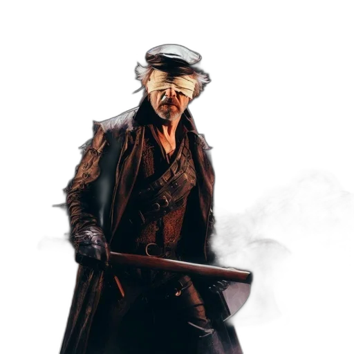 jacket, weapon, staff, mask, concept art, photorealistic, comic book art, fantasy art transparent PNG cut-out