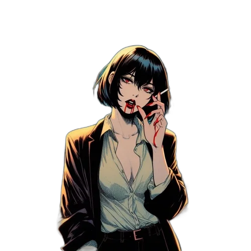 jacket, staff, dress, mask, comic book art, concept art, anime, cyberpunk transparent PNG cut-out