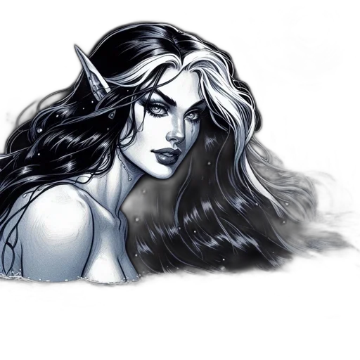 fantasy art, comic book art, concept art, watercolor, eerie, nocturnal, scene, features transparent PNG cut-out