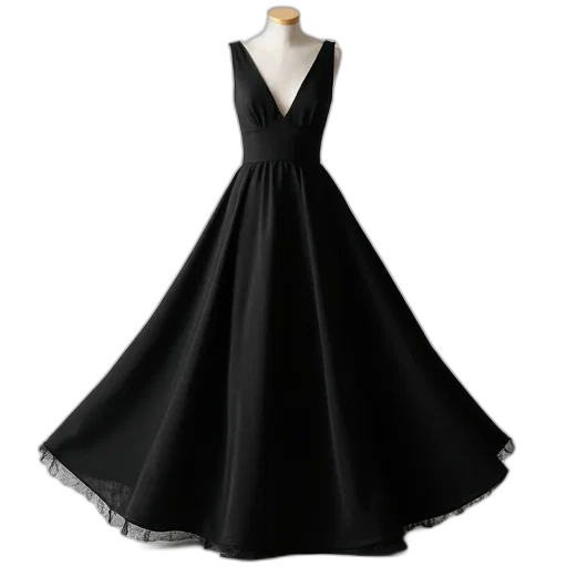 dress, monochrome, dark, black, sleeveless, v-neck, long-sleeveless, fitted transparent PNG cut-out