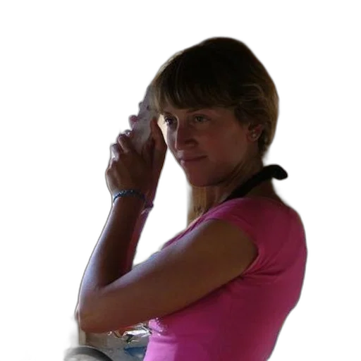 staff, jewelry, face, dress, photorealistic, woman, pink, shirt transparent PNG cut-out