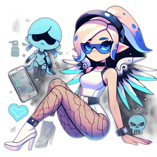 robot, dress, weapon, vaporwave, cyberpunk, anime, pixel art, neon lights transparent PNG cut-out