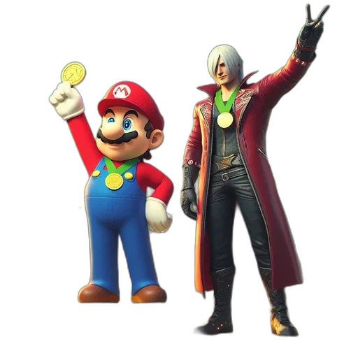 concept art, 3d render, packed, stadium, mario, dante, icons, popular transparent PNG cut-out