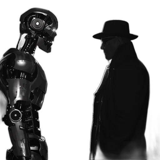 robot, cyberpunk, concept art, 3d render, comic book art, man, trench, coat transparent PNG cut-out