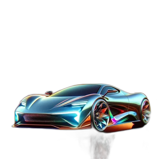 car, 3d render, concept art, photorealistic, vaporwave, futuristic, cityscape, neon-lit transparent PNG cut-out