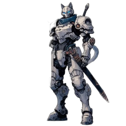 robot, weapon, concept art, 3d render, fantasy art, pixel art, blue, collection transparent PNG cut-out