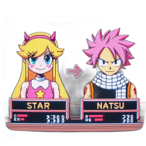anime, pixel art, 3d render, concept art, two, playable, characters, star transparent PNG cut-out