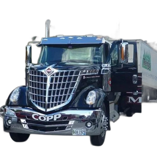 photorealistic, concept art, sleek, black, semi-truck, large, chrome, grille transparent PNG cut-out
