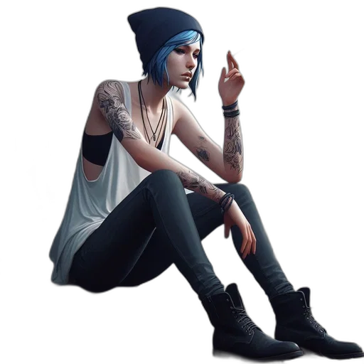 hat, jacket, concept art, cyberpunk, photorealistic, fantasy art, blue, dark transparent PNG cut-out