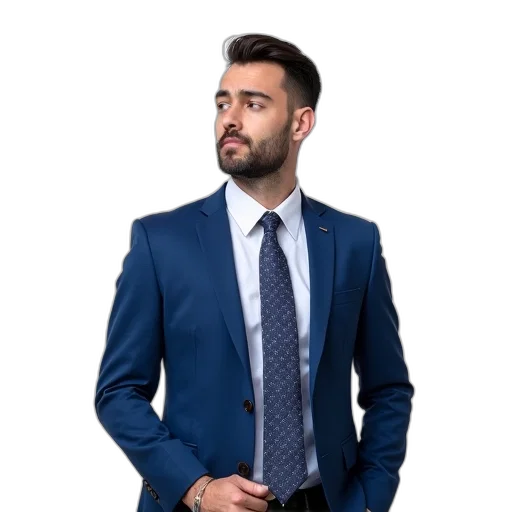 jacket, staff, face, umbrella, photorealistic, blue, man, wearing transparent PNG cut-out