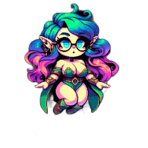 staff, hair, dress, pixel art, vaporwave, cyberpunk, anime, pastel transparent PNG cut-out