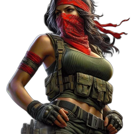mask, weapon, concept art, comic book art, cyberpunk, fantasy art, red, female transparent PNG cut-out