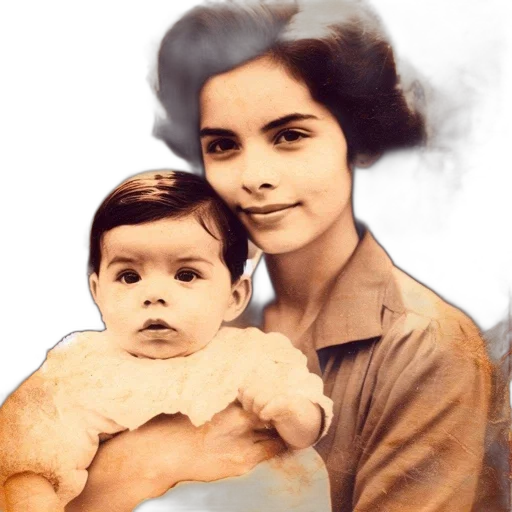 photorealistic, oil painting, pencil sketch, watercolor, old, photo, shows, mother transparent PNG cut-out