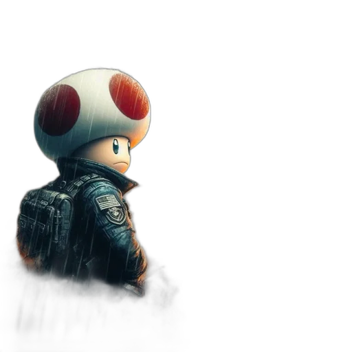 hat, robot, jacket, weapon, 3d render, concept art, pixel art, watercolor transparent PNG cut-out
