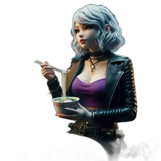 food, jacket, concept art, cyberpunk, fantasy art, comic book art, fire, dark transparent PNG cut-out