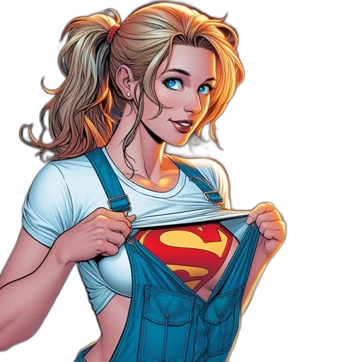 comic book art, concept art, cartoon, young, woman, barn, wearing, white transparent PNG cut-out