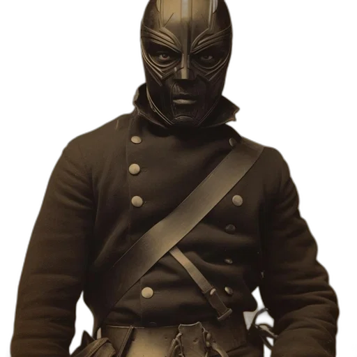mask, jacket, staff, concept art, 3d render, dark, black, panther transparent PNG cut-out