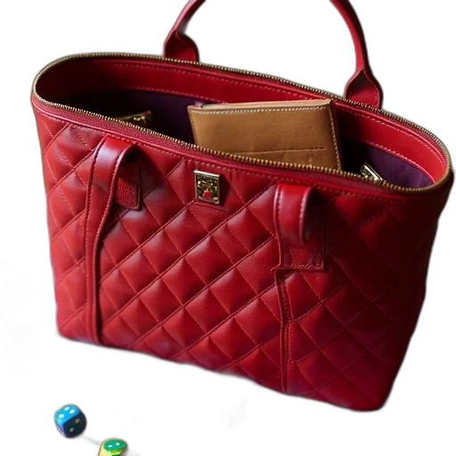 3d render, photorealistic, red, quilted, handbag, gold, zipper, small transparent PNG cut-out