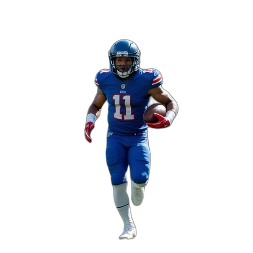 football, player, blue, uniform, running, field, his, hand transparent PNG cut-out