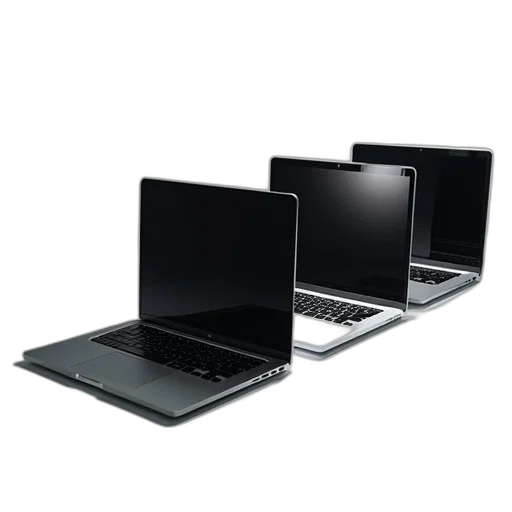 3d render, three, chrome, laptops transparent PNG cut-out