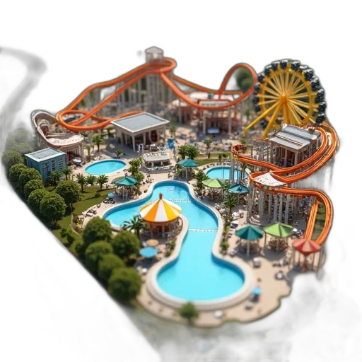 3d render, photorealistic, concept art, aerial, view, miniature, model, theme transparent PNG cut-out
