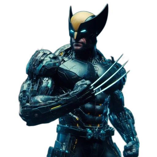 weapon, mask, staff, concept art, comic book art, 3d render, cyberpunk, wolverine transparent PNG cut-out