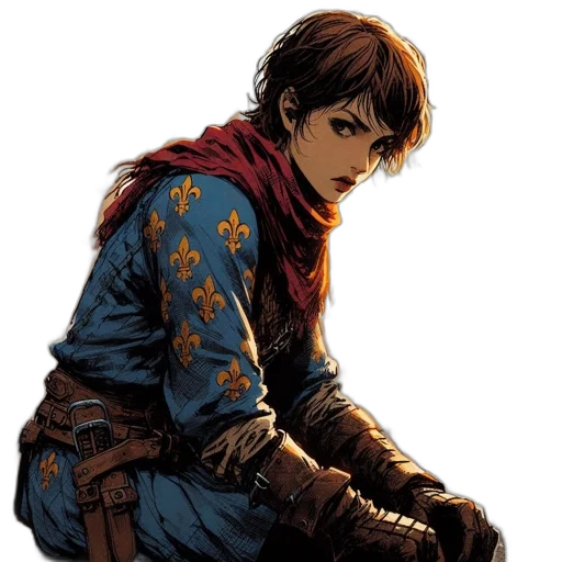jacket, weapon, face, comic book art, concept art, fantasy art, pixel art, dark transparent PNG cut-out