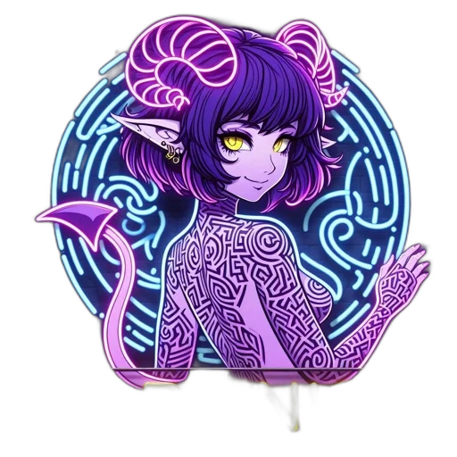 fantasy art, vaporwave, concept art, anime, female, elf-like, character, purple transparent PNG cut-out