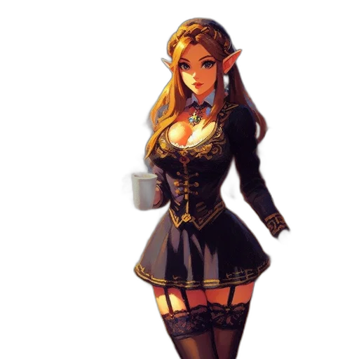 dress, staff, fantasy art, pixel art, concept art, 3d render, dark, golden transparent PNG cut-out