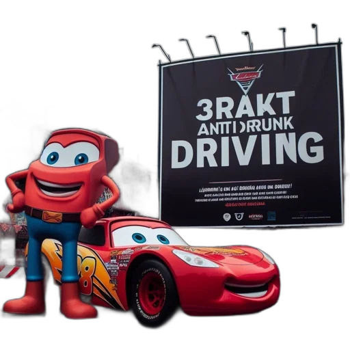 car, outdoor, scene, features, statue, cartoon, character, alongside transparent PNG cut-out