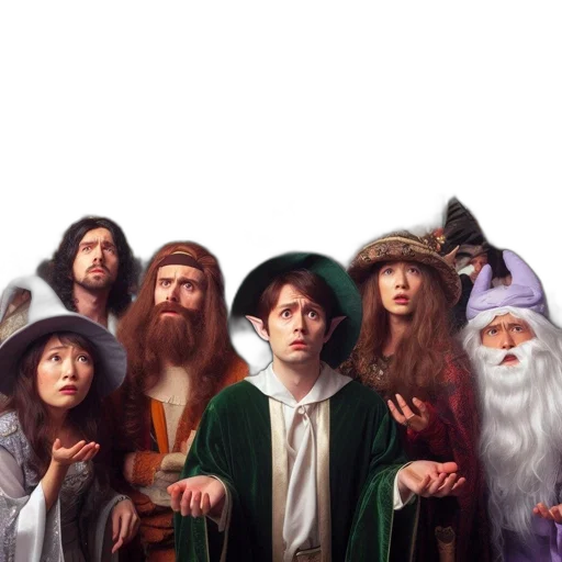 staff, concept art, fantasy art, forest, fire, seven, people, dress transparent PNG cut-out