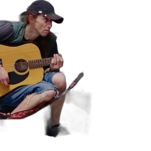 photorealistic, 3d render, concept art, person, playing, guitar, street, sign transparent PNG cut-out