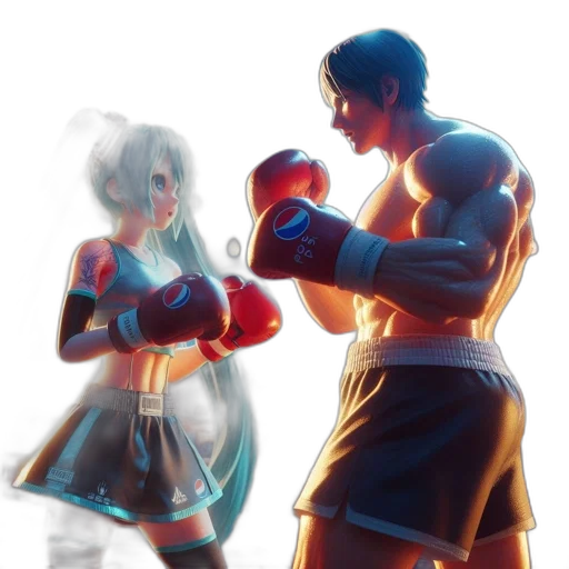 concept art, 3d render, anime, comic book art, neon lights, pastel, female, boxer transparent PNG cut-out