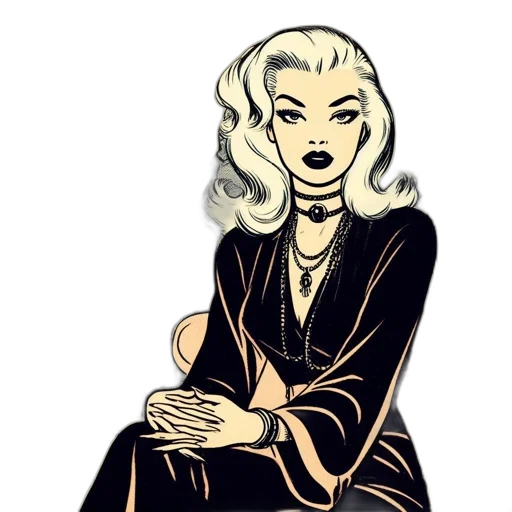 jewelry, dress, cartoon, comic book art, concept art, pixel art, monochrome, dark transparent PNG cut-out