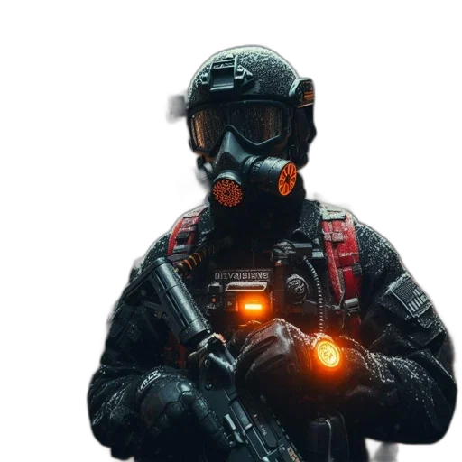 weapon, mask, jacket, staff, concept art, 3d render, pixel art, cyberpunk transparent PNG cut-out