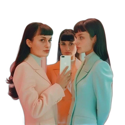 jacket, dress, hair, face, vaporwave, concept art, 3d render, neon lights transparent PNG cut-out
